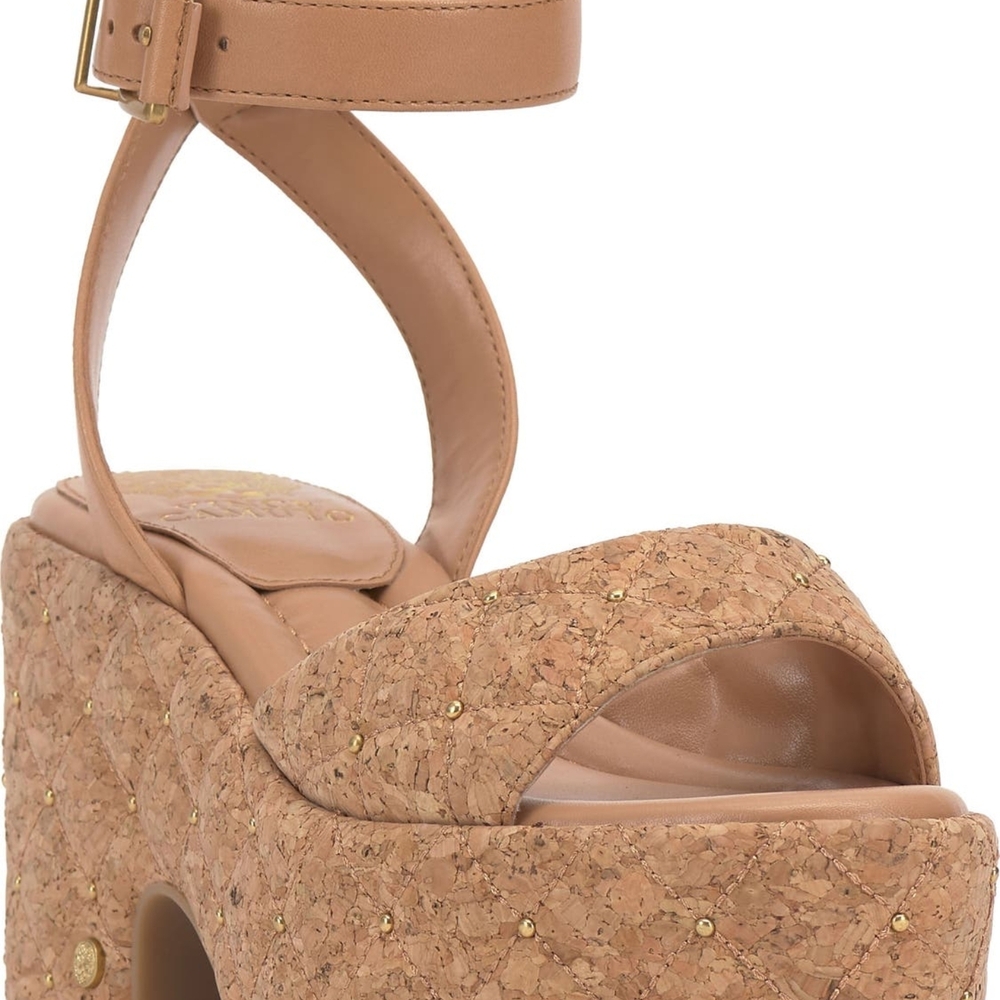 Sold Out Vince Camuto Summer Tan Cork Platform Comfy Sandals Heels Shoes - Picture 13 of 16